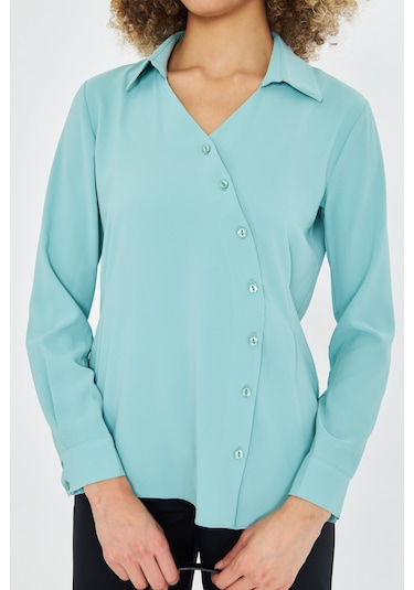 Asimetrik Pile Detay Gömlek Mint Yeşili Mint Yeşili