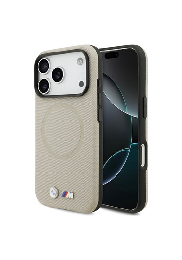 İphone 17 Pro Uyumlu Kılıf Bmw Lisanslı M-safeli Metal Logolu Delikli M Dizayn Deri Kapak Gri Gri