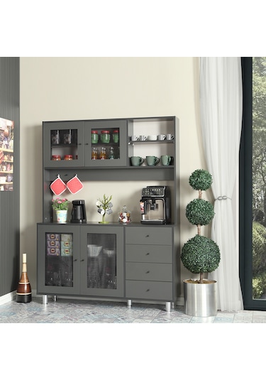 Pasific Home Grano Kahve Köşesi Çok Amaçlı Kiler Dolabı, 140 cm, Antrasit