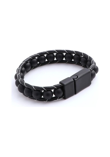 Moncuk Design Mat Oniks Taşı Örmeli Deri Bileklik 33512b2d8m7 Çok Renkli