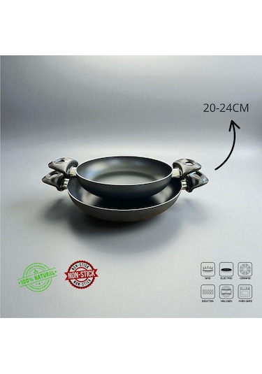 Enashop 2'li Teflon Tava Sahan Seti 20 Cm + 24 Cm Yanmaz Yapışmaz Yüzey Hafif Ve Pratik Kullanım Siyah