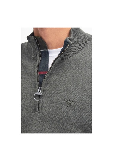 Barbour Pima Cotton Yarım Fermuarlı Kazak Ol91 Olıve Marl Yeşil