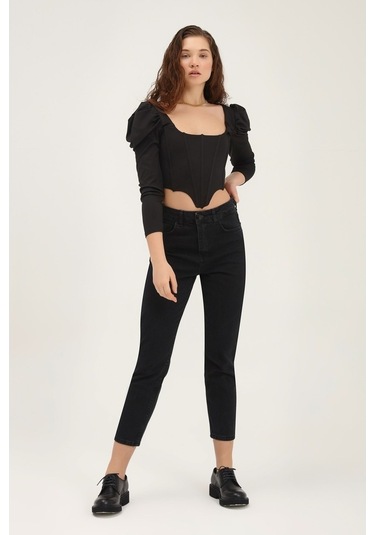 Sırt Bağlamalı Balon Kol Bluz Siyah