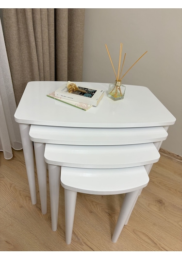 Başaran Concept 4 Lü Ultra Kaliteli Üst Kısmı Mdf Zigon Sehpa Beyaz