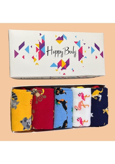 Happy Body Çorap (ART.13320) 5 Çift Hayvan Motifli  Soket Çok Renkli