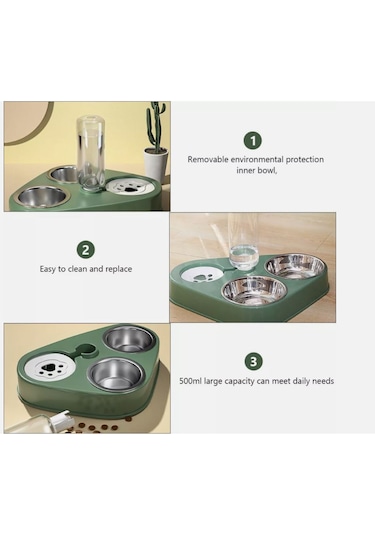 Monozone 3in1 Kedi Köpek Paslanmaz Çelik Mama Su Kabı