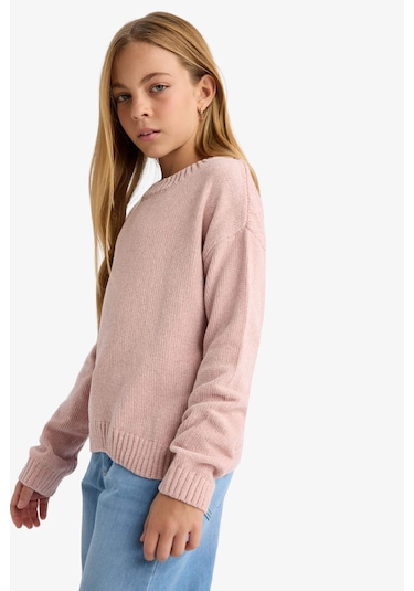 Defacto Kız Çocuk Bisiklet Yaka Şönil Kazak F2619a825wnpn287 Pembe