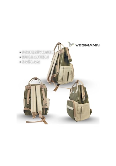 Vegmann Tender Impertex Kumaş Anne Bebek Bakım Sırt Çantası Biberon Termos Gözlü Haki-bej Haki-bej Bej - Haki