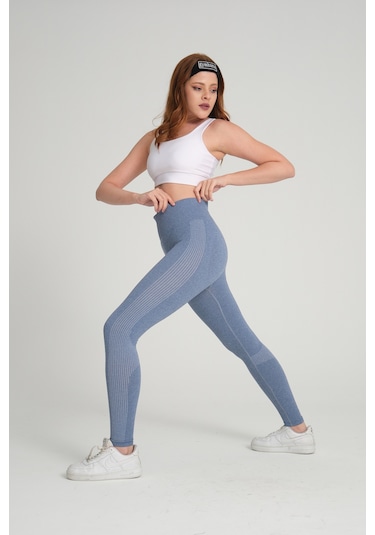 Wind Mavi Kalçası Büzgülü Push Up Kalça Şekillendirici Spor Tayt Mavi