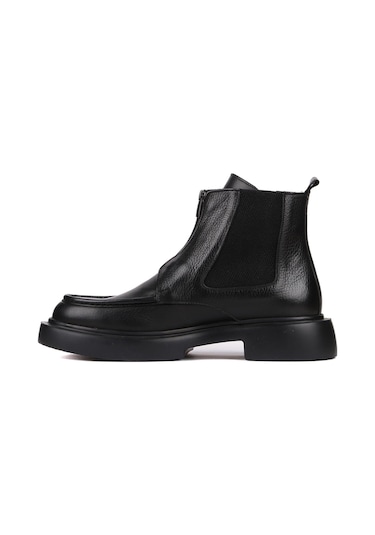 Shoetyle - Siyah Deri Fermuarlı Erkek Bot 250-085-1077 Siyah