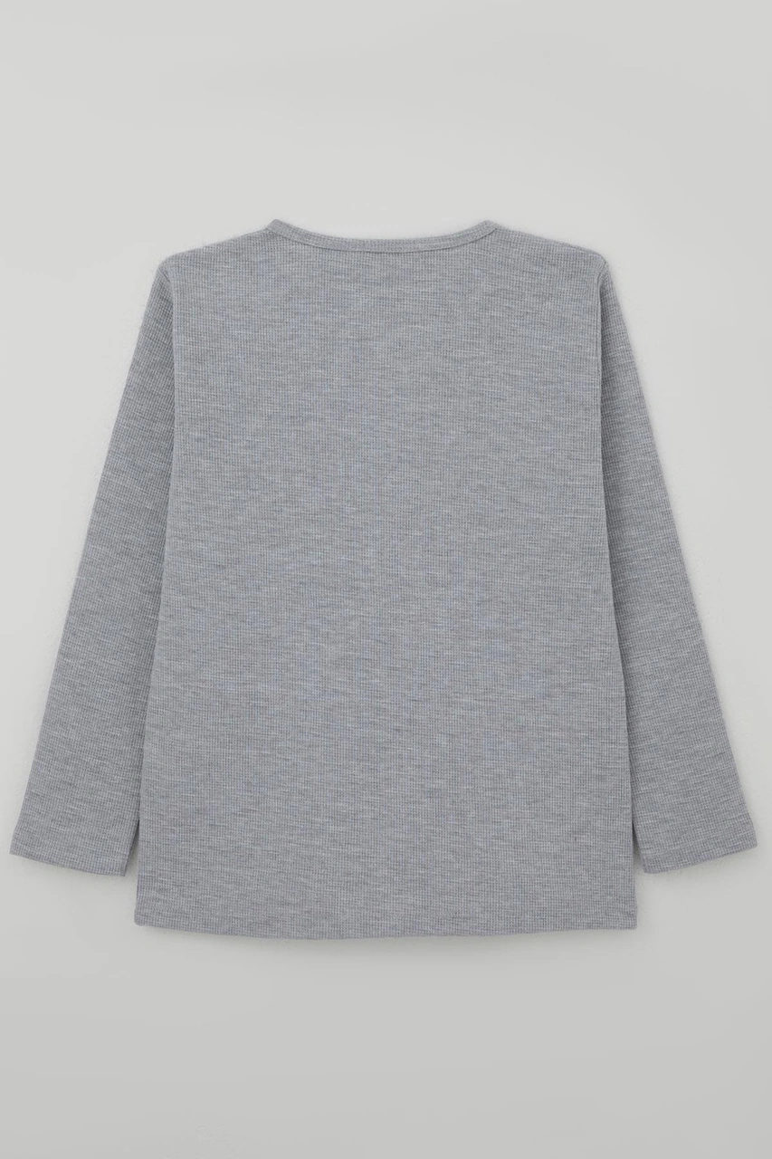 Breeze Erkek Çocuk Uzun Kollu Tişört Düğme Detaylı 4-8 Yaş, Açık Gri Melanj Açık Gri Melanj