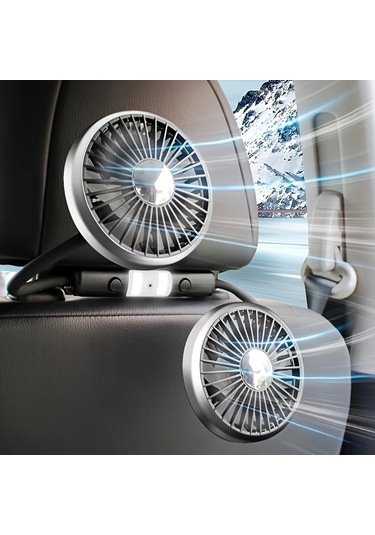 Willowhaven Siyah Çift Başlı Usb Araç Arka Koltuk Fanı Bağımsız Hava Akışı 360 Dönüş