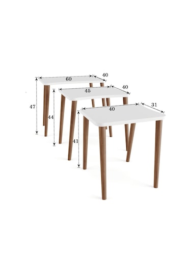 Esma Orta Sehpa Ve Zigon Sehpa 4'Lü Ahşap Ayaklı - Beyaz Mermer