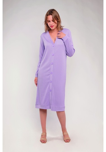 Gabria Ön Düğmeli Seul Uzun Hırka LİLA