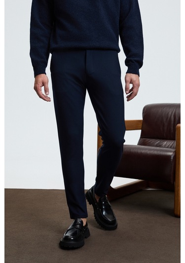 CRUDO Erkek Yanları Ve Arkası Cepli Fermuarlı Regular Fit Dokuma Lacivert Pantolon