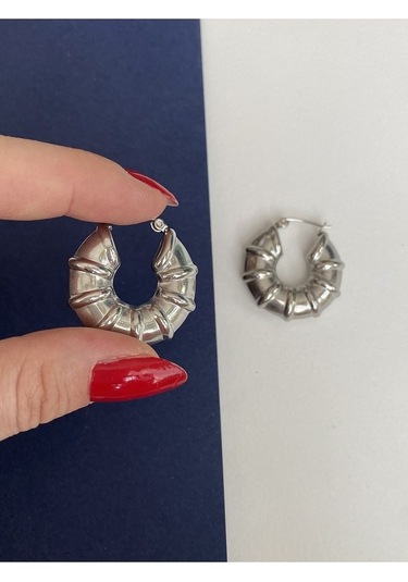 Boğumlu İri Halka Çelik Kararmaz Küpe Çifti Altın