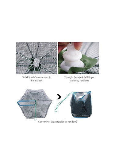 Xindoker 6 Delikli Kare Balık Ve Karides Tutma Ağı - Balık Avı Kafesi, Pratik Taşıma Ve Saklama