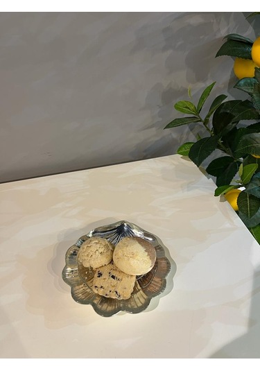 1 Adet Deniz Kabuğu Gümüş Kaplama Cam Sosluk Çerezlik Sunumluk 13 Cm Tekli