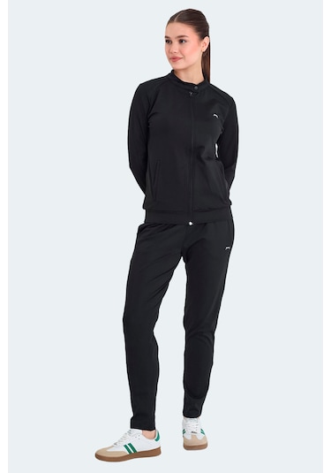 Slazenger  Rona Kadın Fermuarlı Dik Yaka Cepli Siyah Eşofman Takımı