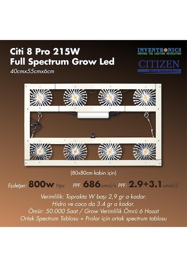 Citi 8 Pro 215w Full Spectrum Grow Led Lamba