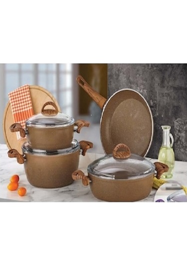 Eda Zetra Ezme Granit Tencere Seti 7 Parça Kahverengi Zk-004