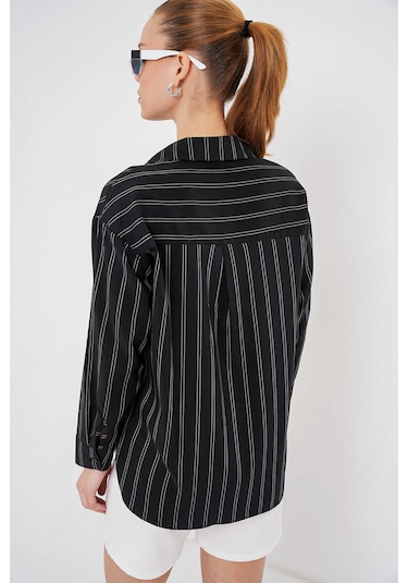 Gabria Çizgili Tek Cep Gömlek Siyah
