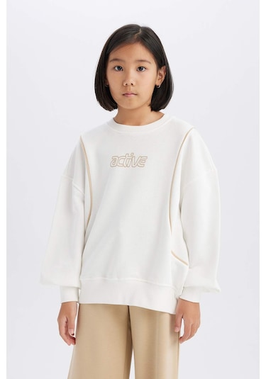 DeFacto Kız Çocuk Oversize Geniş Kalıp Bisiklet Yaka Baskılı Sweatshirt D9784A825SPER105 Ekru DeFacto Kız Çocuk Oversize Geniş Kalıp Bisiklet Yaka Baskılı Sweatshirt D9784A825SPER105 Ekru