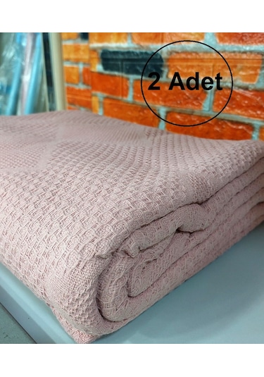 2adet Şaheser %100pamuk Çift Kişilik Pike 240x220 Tek Pike -pudra Pudra