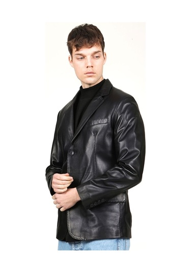 Dericlub E2246 Gerçek Deri Erkek Blazer Ceket-Siyah