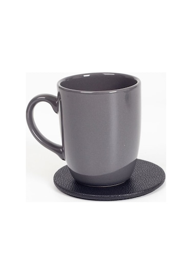 Turgut Office Deri Oval Bardak Altlığı 1 Adet Antrasit