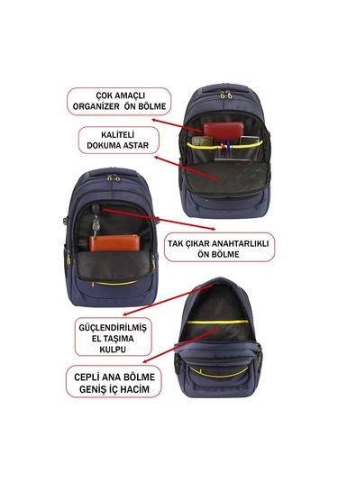 Dada 09 17,3 inç Lacivert Laptop Sırt Çantası 60 Litre Usb Typc-E Aparat Darbe Emici Koruma