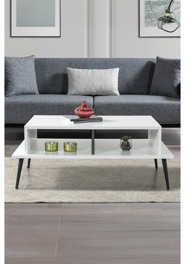 2012 Şile Metal Ayaklı Orta Sehpa , Salon Sehpası Beyaz - Antrasit Beyaz - Antrasit