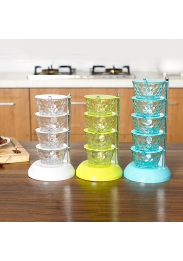 Createtech 4 Kat Mavi Mutfak Düzenleyici Baharat Rafı Depolama Kutuları Pot Çeşni Kavanoz Mavi