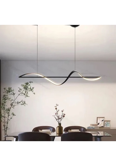 Modern Yemek Masası Siyah Kasa Günışığı Led Avize Siyah