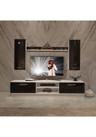 Decoraktiv Eko 5db Mdf Dvd Tv Ünitesi Tv Sehpası Beyaz - Siyah