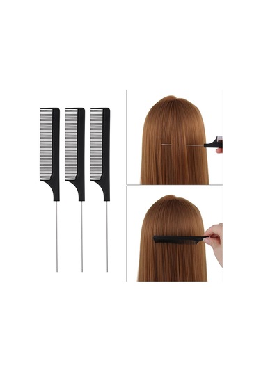 Adet Siyah Folyo Vurgulama Saç Tarağı Taşınabilir Metal Kuyruk İğne Profesyonel Saç Fırçası Kuaförlük Saç Ekleme Dişli Berber