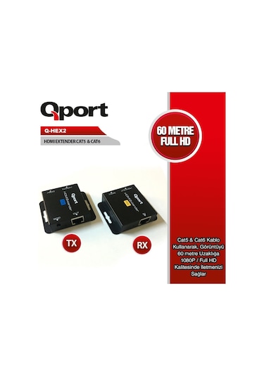 Qport Q-Hex2 Hdmı Extender Cat6 60M 2 Li Paket (516401237)