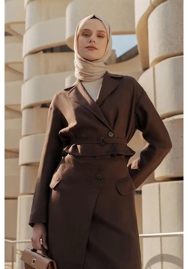 Armine Kruvaze Detaylı Keten Takım 25y6011 Kahverengi Kahverengi