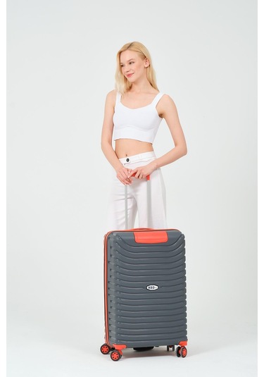 Keo-plus Gri-turuncu Orta Boy Silikon Kırılmaz Pp Valiz Siyah