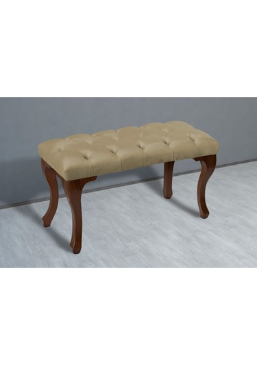 Gazzini Classic Chester Model Kapitoneli Puf- Ceviz Ayak, Hardalkumaş