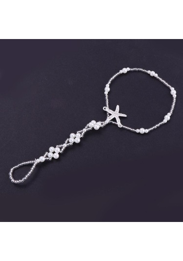 Suntek Beyaz Plastik İnci Denizyıldızı Elastik Halhal Boho Beyaz