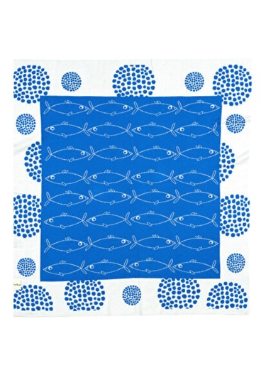 Organik Triko Bebek Örtüsü, Balıklar 80x90 , Mavi