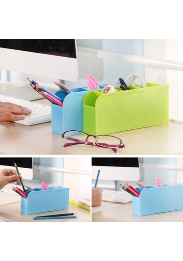 Willowhaven 2 Adet Çok Fonksiyonlu 4 Izgara Masaüstü Kalemlik Ofis Okul Plastik Kutu Masa Kalem Organizatör Mavi Mavi