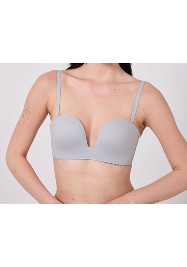Freshness Msf05 Destekli V Dekolte Lazer Kesim Sütyen Gri