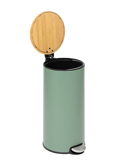 Modern-metal Pedallı/bambu Kapak 30 Lt.çöp Kutusu-yeşil Yeşil