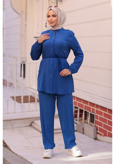 Hakim Yaka Detaylı Tesettür İndigo Takım I Ndigo