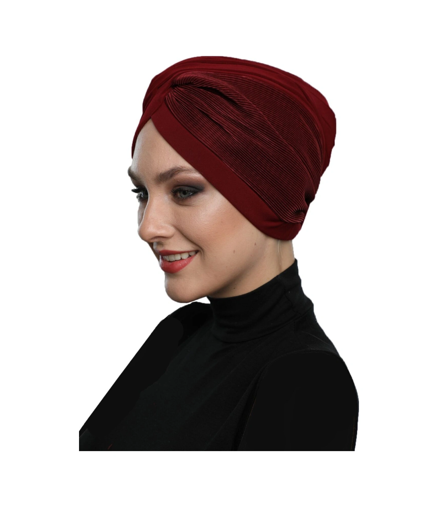 Çapraz Plise Astarlı Hazır Türban Ve Tesettür Bonesi Bordo
