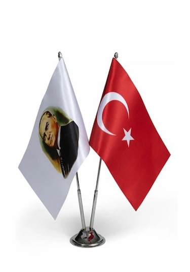 Saten Masa Üstü Ikili Bayrak Takımı