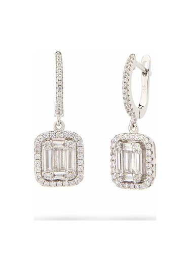 Monemel Gümüş Üzeri Beyaz Altın Kaplama Baget Antraj Küpe Buyuk Gümüş - Rodyum