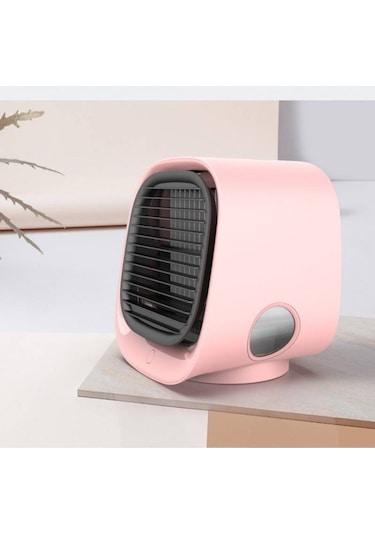 Usb Mini Hava Soğutucu Soğuk Fan Klima Fanı Gece Işığı Nemlendirme Masaüstü Hava Soğutucu 6434 Pembe